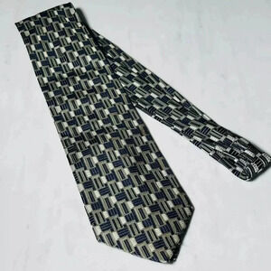 BURMA BIBAS Geometric 2-Tone Green Blue Check 100% Silk Necktie